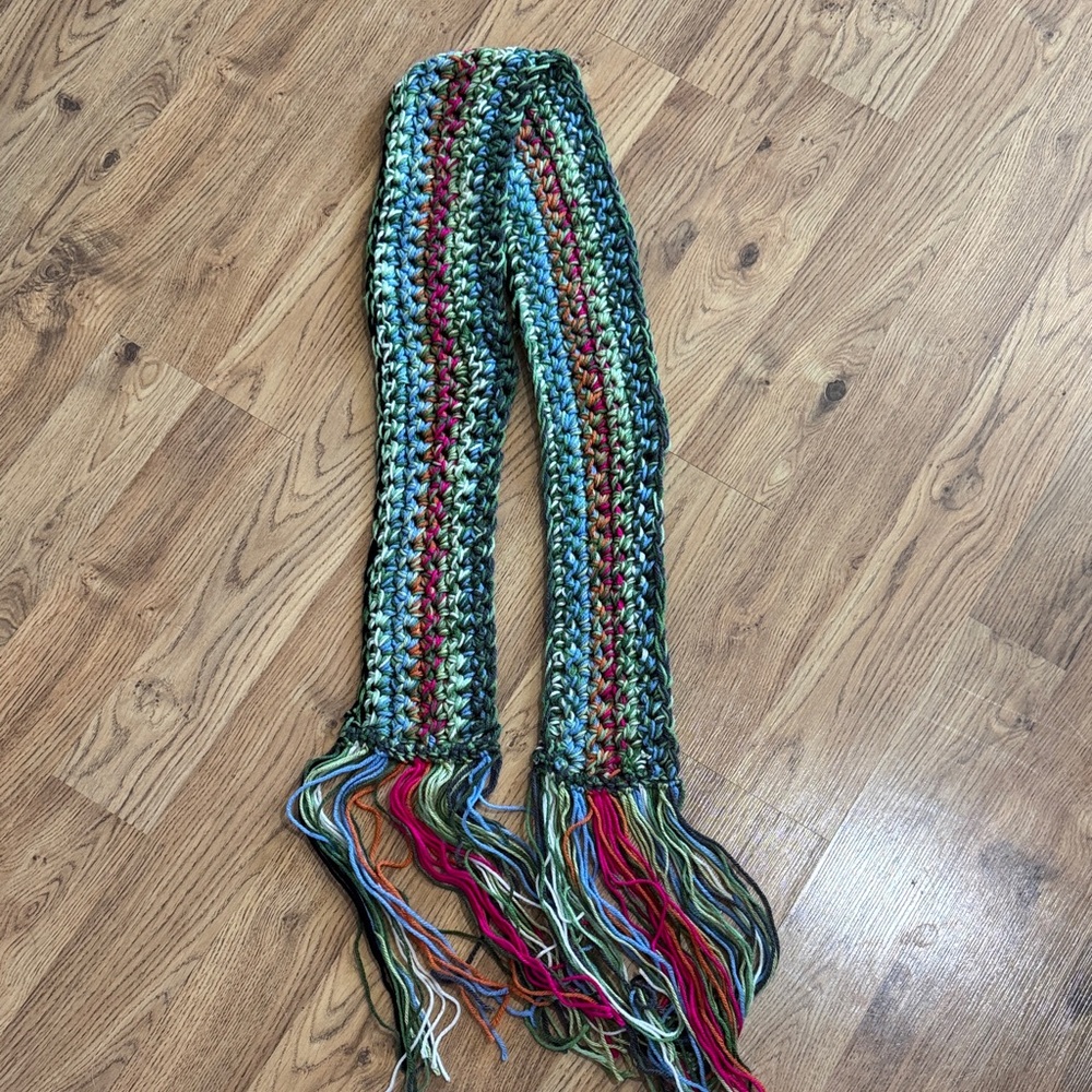 Multicolor Knit Scarf with Fringe